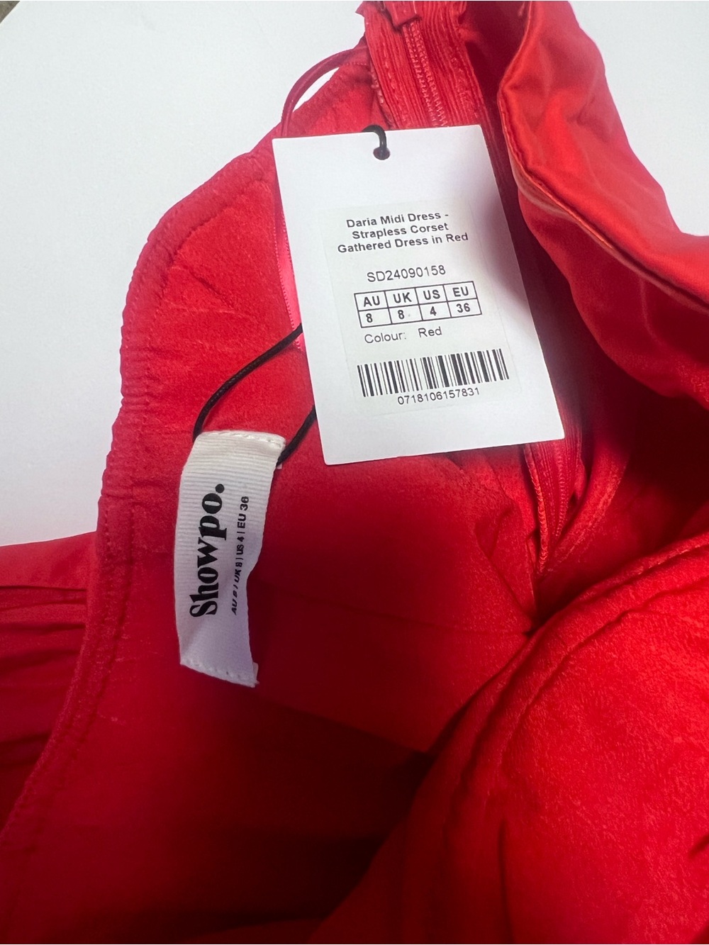 Showpo Bold Red Strapless Midi Dress with Fitted Corset - Picture 6 of 6